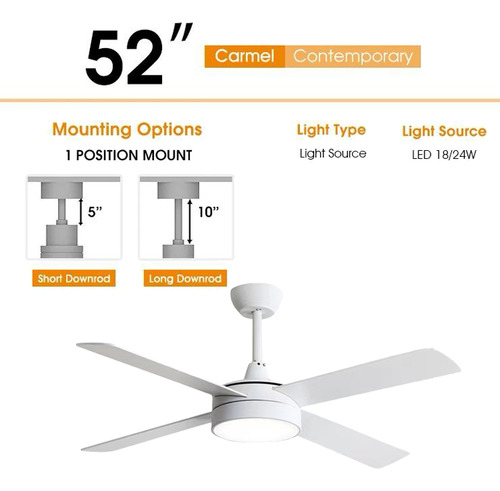 Ventilador De Techo 4 Aspas Blanco Luz Led 30w