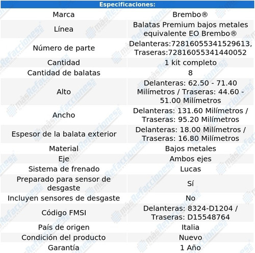 Combo Balatas Bajos Metales Del Y Tras Cooper Paceman 13-16