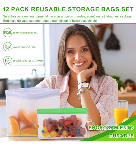 12 Piezas Bolsas Almacenamiento Reutilizables Ecológicas