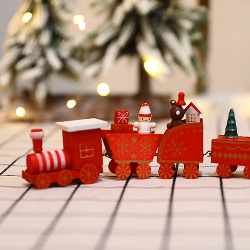 Decoración de temporada Tren Creativo de Cuatro Secciones de Navidad  Suministros de Decoración de Decoración de Ventanas de Madera Regalo  Infantil de Dibujos Animados de Navidad Decoración del Tren Navideño Tren  Navideño