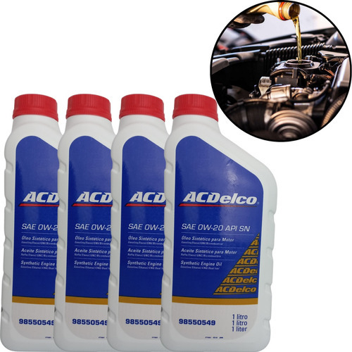 4 Litros Óleo De Motor Sintético Sae 0w20 Api Sn Acdelco