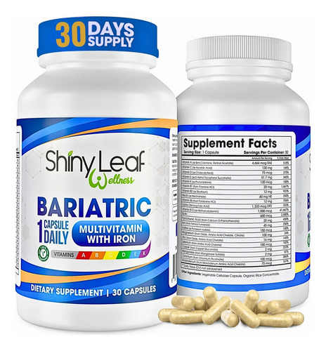 Shiny Leaf Multivitaminas Bariátricas Con Hierro 30 Caps Sin Sabor