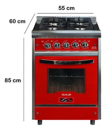Cocina A Gas Usman Red Wine Rojo 55cm Reja De Fundición