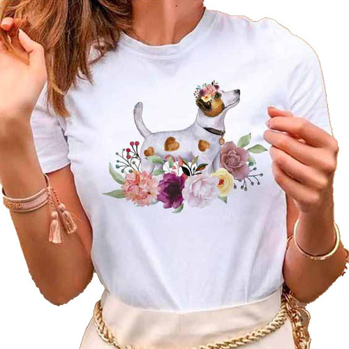 Remera Dama Mujer Street Mascota Con Flores Perro Perrito 13