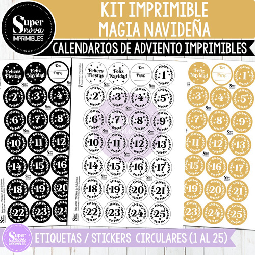 Kit Imprimible Calendario De Adviento Navidad Stickers Circ