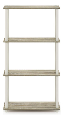 Estante Multiusos 4 Niveles Roble Sonoma Blanco Tubos Redond
