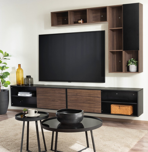 Móveis de TV modernos Floating Entertainment Center Color British Walnut Black Finish