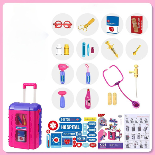Juego Valija De Doctora 3 En 1 Para Niñas Rosa Chicle