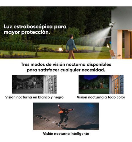 Ezviz Cámara C8C-PLUS-256 PT IP 2MP WiFi Con MicroSD De 256GB + Deteción Humana Con Seguimiento Inteligente Y Vision Nocturna a Color Campo Visual de 360° Protección IP65 Para Uso Exterior C8C