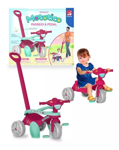 Triciclo Infantil Bandeirante Mototico Função Passeio Rosa