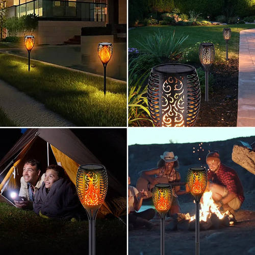 Pack X 4 Antorcha Solar Led Flama Decoración Patio Y Jardin