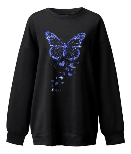 Dama Long Sleeve Blouse Butterfly Print Round Neck Tops