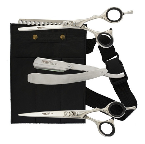 Imagen 1 de 8 de Kit Tijeras Barber Filo Navaja + Pulir + Navaja Pointcut 6,5