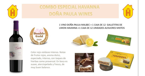 12 Alfajores Havanna + Doña Paula Wines + 12galles De Limon 