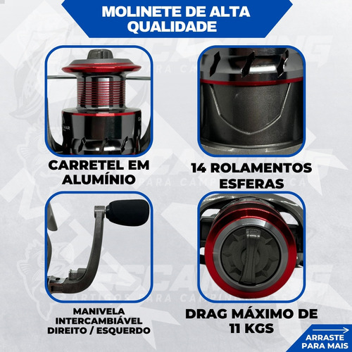 Kit De Pesca Vara Maciça 35 Lbs + Molinete 4000 E Linha 100m Aleatória