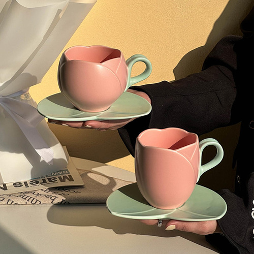 Taza De Tulipán, Taza De Café De Cerámica Con Asa, Platillo
