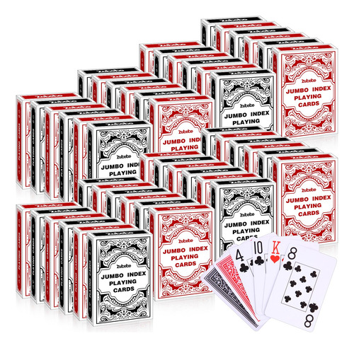 Juego De Cartas Zubebe Jumbo Index Rojo/negro, Paquete De 48