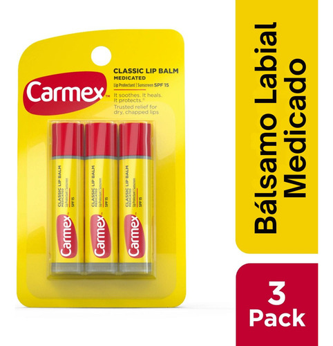 Bálsamo Labial Carmex Pack 3 Classic Spf 15 Triple Force
