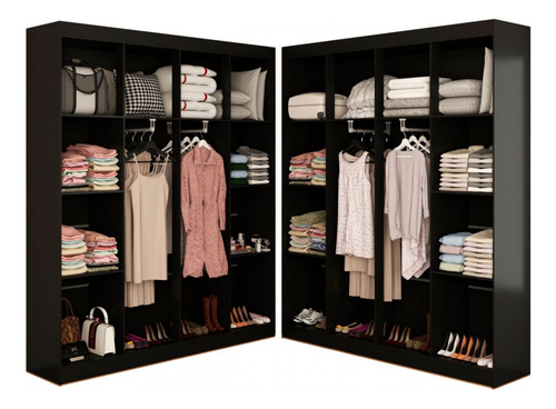 Closet Casal Em L Ele E Ela 4 Metros 16 Prateleiras Cor Preto