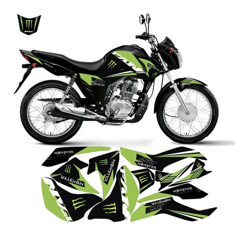 Kit Adesivo Honda Fan Cg 150 2011-15 Monster Energy Basic Vd