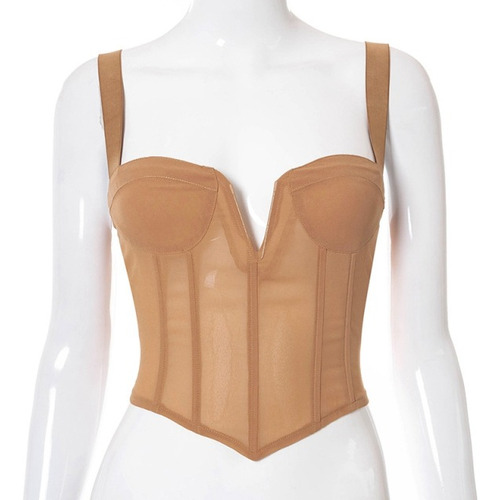 Top Corto Transparente De Malla A La Moda Para Mujer
