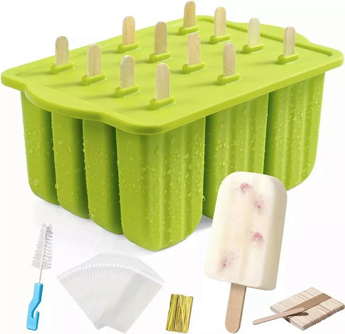 Moldes Silicona Caseros Para Helado Paletas Con 12 Cavidades Color Verde