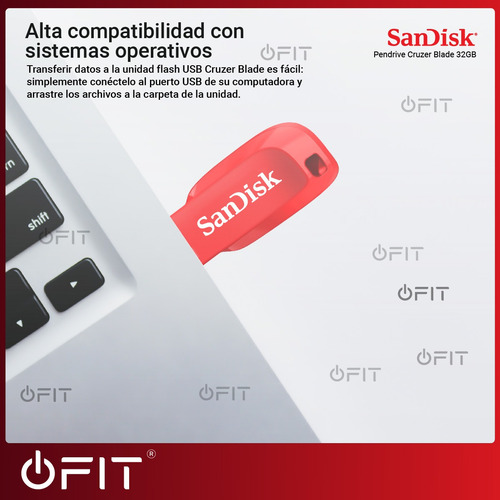 Imagen 6 de 10 de Pendrive Sandisk Cruzer Blade 32gb Usb 2.0 Rojo