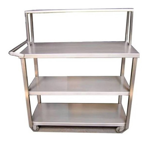 Mesa Con Repisa Volante Y Llantas En Acero Inox 120x60