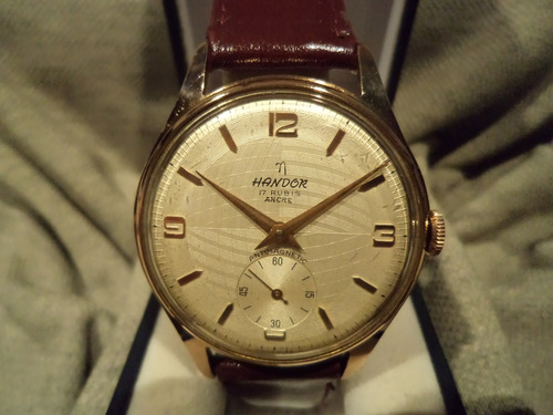 Precioso Reloj Handor Antiguo 1955 Oro Plaque 18k Seminuevo! Bordó Oro Rosado Champagne (Usado)
