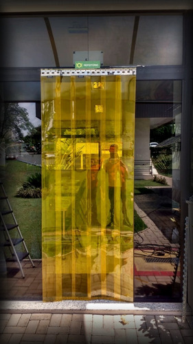 Cortina Pvc Amarelo Anti Inseto 0,80 X 2,20 Com Trilho Inox