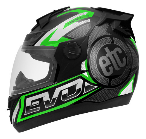 Capacete Fechado Moto Etceter Carbon Evo Brilhante Masculino Cor Cinza - Verde Tamanho do capacete 58