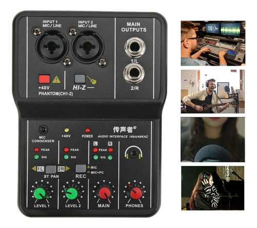 Mezclador Tablero Sonido 2 Canales Usb 48v Phantom Power Com