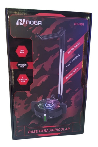 Imagen 3 de 5 de Soporte Para Auriculares Gamer Con Luz Hub Usbx4 Noga Hb1