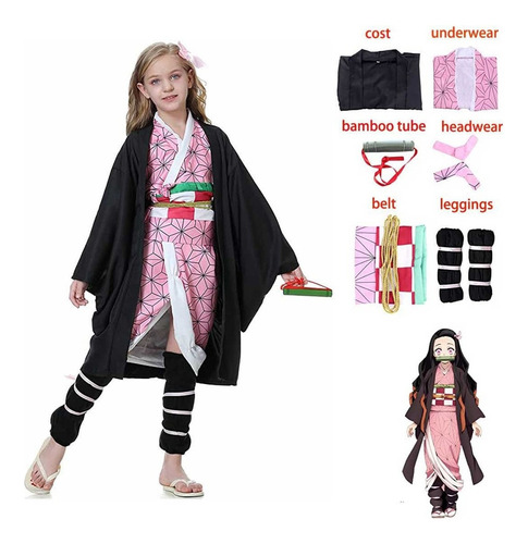 Demon Slayer Cosplay Kimono Traje Para Niños-kamamon Nezuko