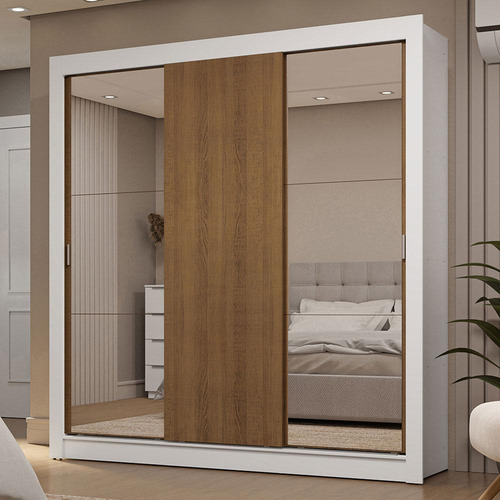 Ropero Closet Madesa 3 Puertas 2 Espejos Bm 10 Color Blanco/Marrón