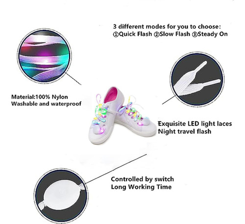 Cordones Blanco Luminosos Con Luz Led Para Fiestas 3 Modos