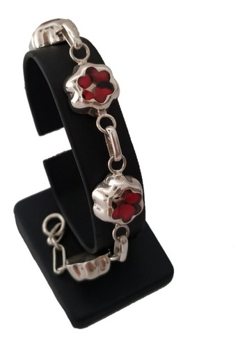 Pulsera Para Mujer Flor Huayruro Joya Plata Ley 950