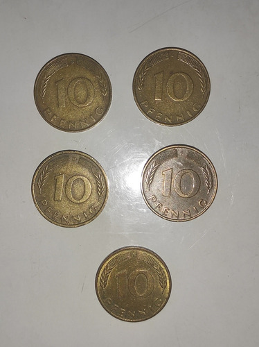 Monedas Antiguas Alemania 10 Pfennig Años1969-1973-1974-1979