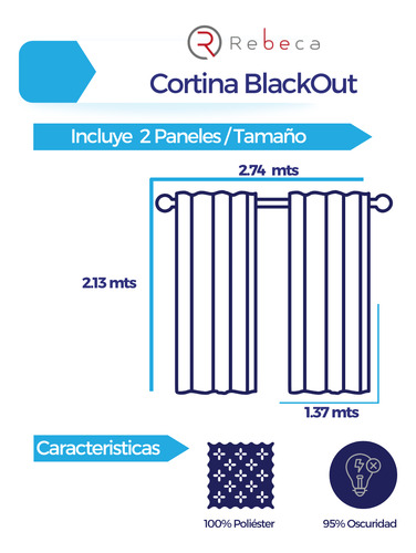 Especial Cortina Blackout Rebeca -2 Paneles Premium -213 Cms