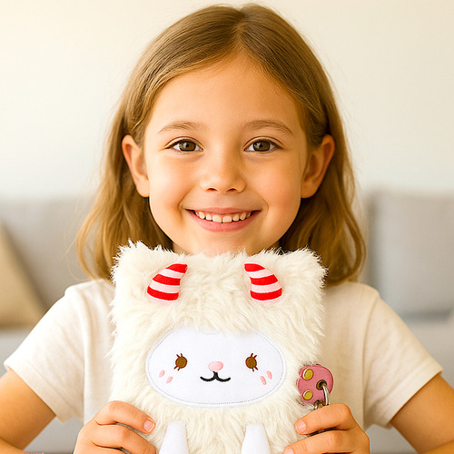 Diario Intimo Peluche + Lapiceras Glitter Candado Y Llaves Blanco Fluffy 2025