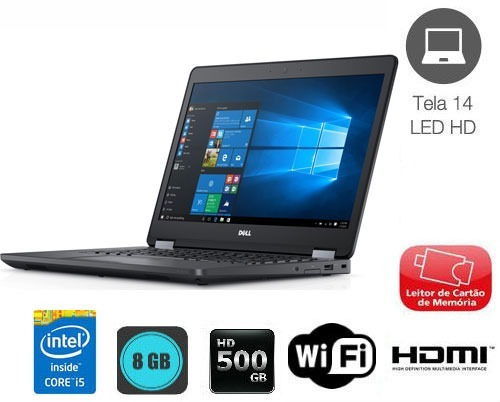 Notebook Dell Latitude E5470 preta 14", Intel Core i5 6300U 8GB de RAM 500GB HDD, Intel HD Graphics 520 1920x1080px Windows 10 Home