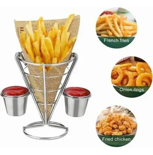 Cono De Soporte De Papas Fritas Y Botanas De Acero Inox.