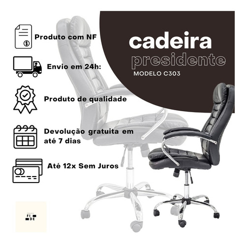Imagem 6 de 7 de Cadeira De Escritório Presidente Conforto Giratória Couro Pu