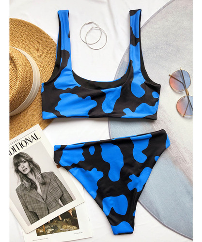 Traje De Baño En L Para Mujer Con Estampado De Vacas, Conjun
