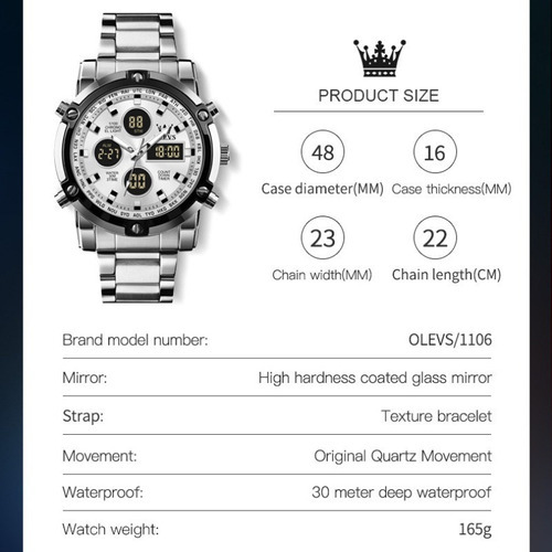 Relógio Eletrônico Impermeável Olevs 1106 Chronograph Cor Do Fundo Silver/white