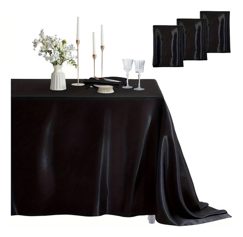 3unidades Mantel Rectangular Decoración Fiesta Hogar 3mx1.5m Negro