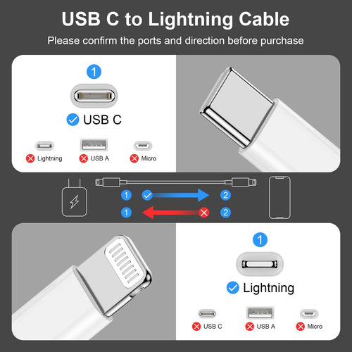 Cable Usb-c A Lightning De 1 M Para iPhone 14 [apple Mfi Cer