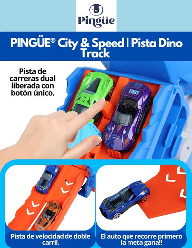 Pingüe® City & Speed | Pista Dino Track Para Niños Auto 1:64 Violeta Oscuro