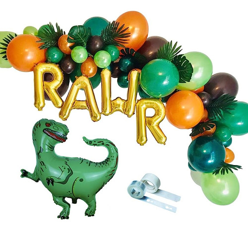 Paquete 104 Guirnaldas Globos Dinosaurio 16 Pulgadas Rawr Gl