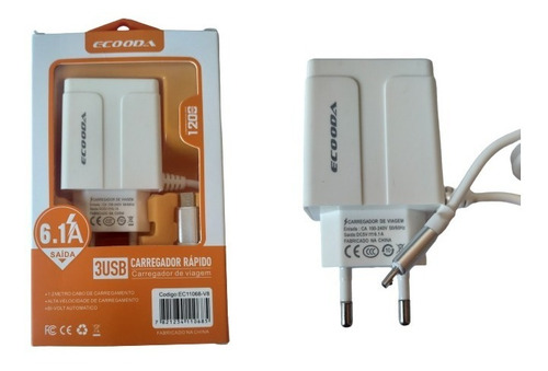 Imagem 1 de 4 de Super Carregador Celular Rápido Tipo C 3 Usb 6.1a Promoção
